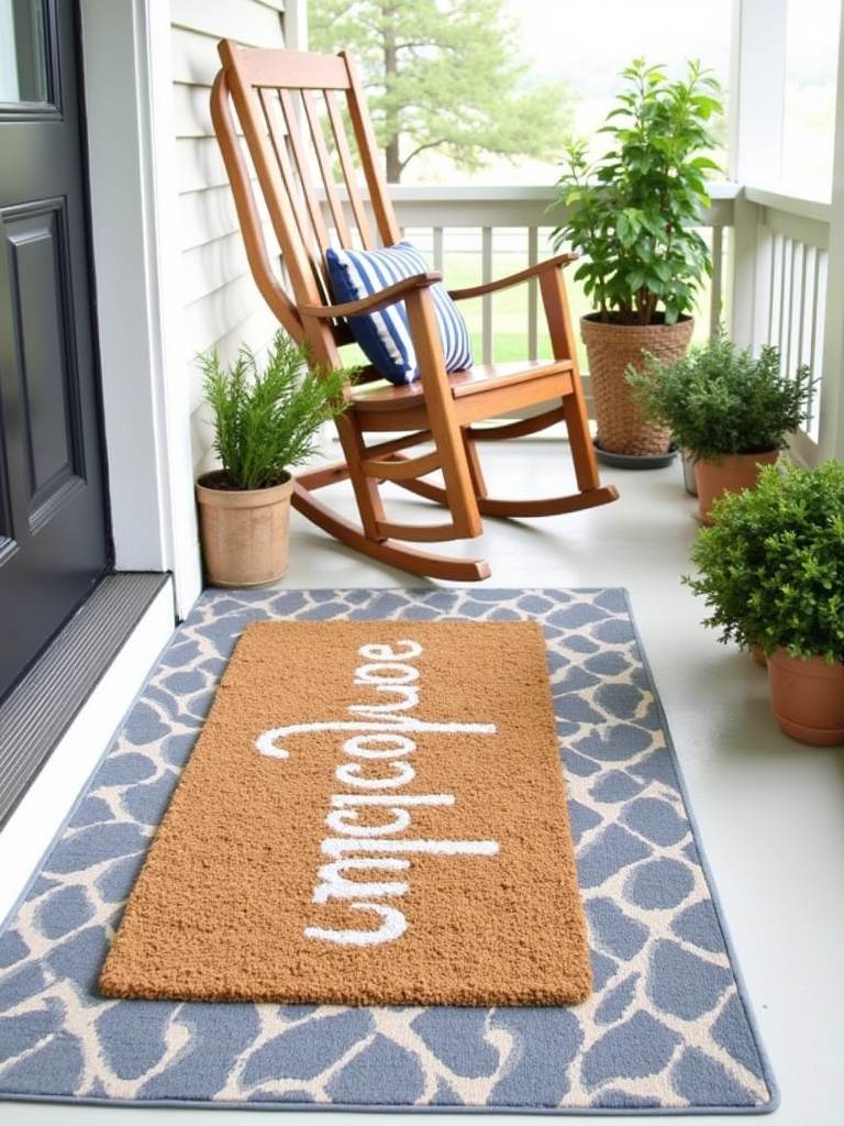Stylish doormat layering on a welcoming front porch.