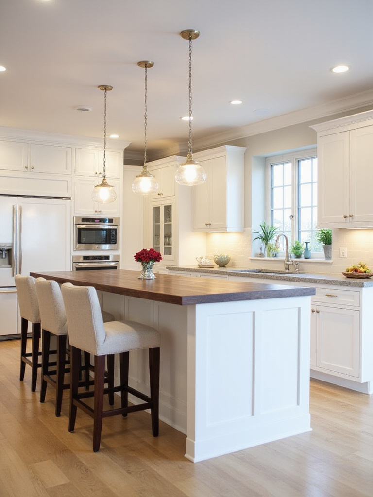 Modern kitchen island with extended breakfast bar and comfortable seating