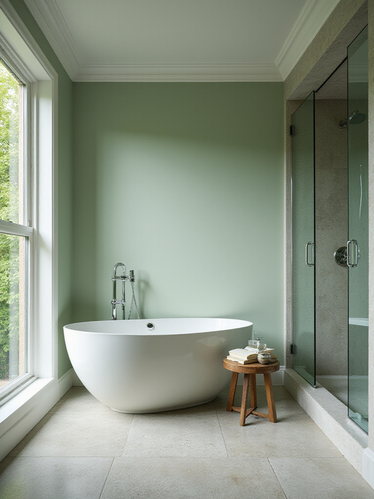 Luxurious bathroom with soaking tub and garden view, designed for relaxation