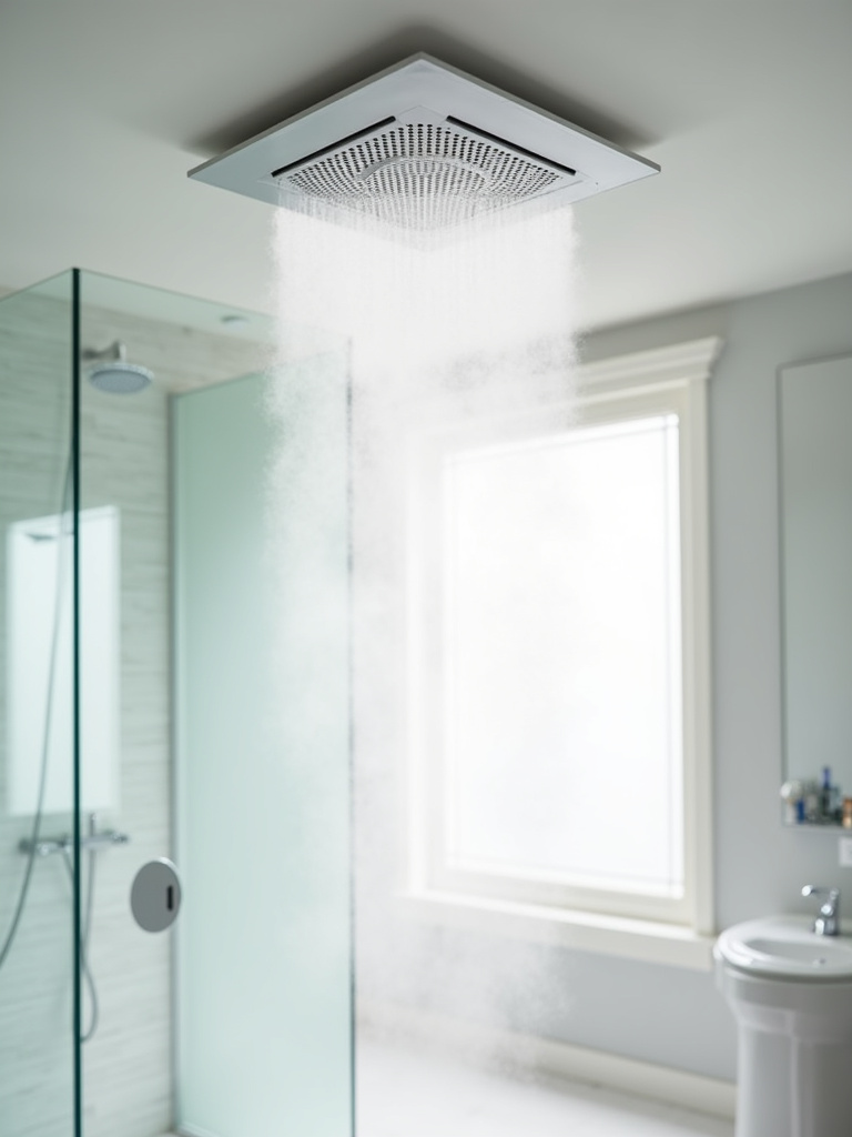 Modern bathroom with effective ventilation fan preventing moisture and mold.