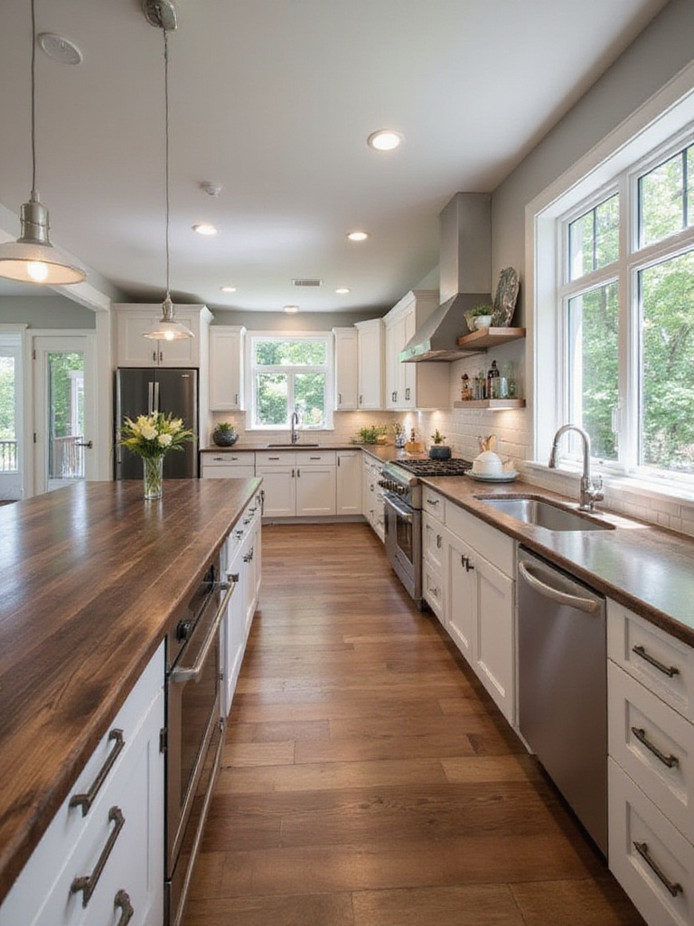 Kitchen featuring beautiful dark brown walnut countertops