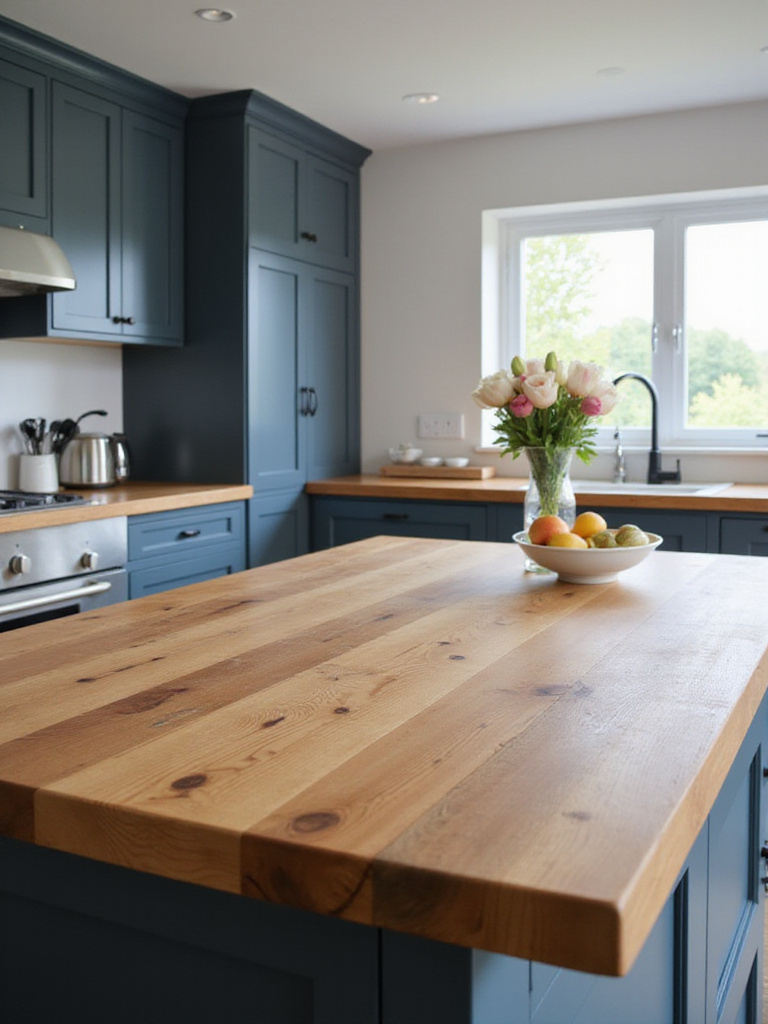 Kitchen island with a warm, inviting wood countertop