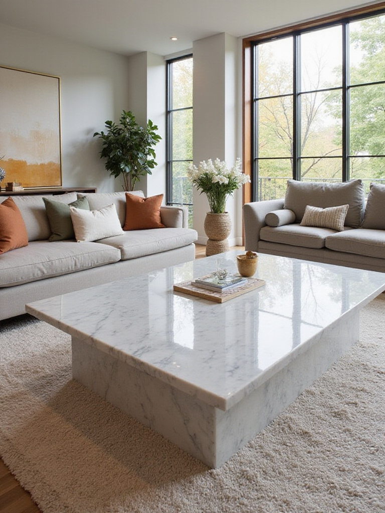 Luxury living room with Calacatta marble coffee table