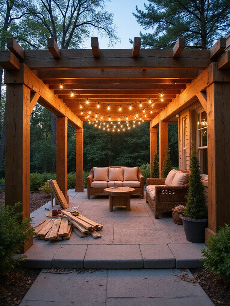 DIY vs. Professional Patio Pergola: Comparing a partially built DIY pergola with a professionally installed pergola.