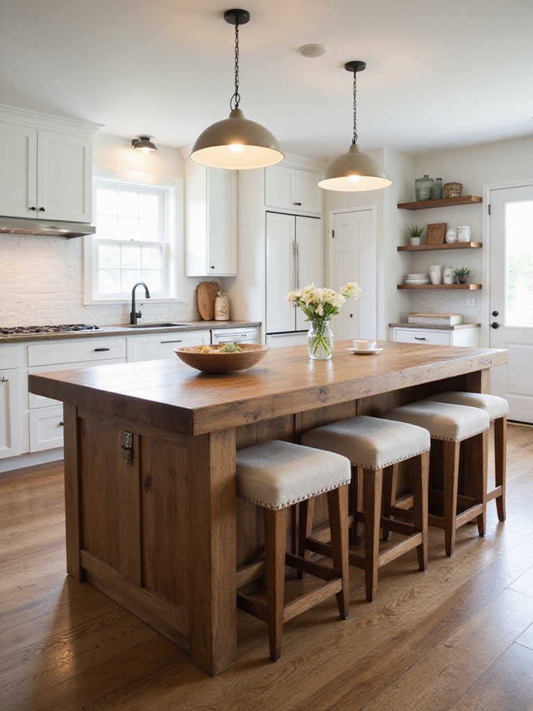 Wood kitchen island with seating for socializing