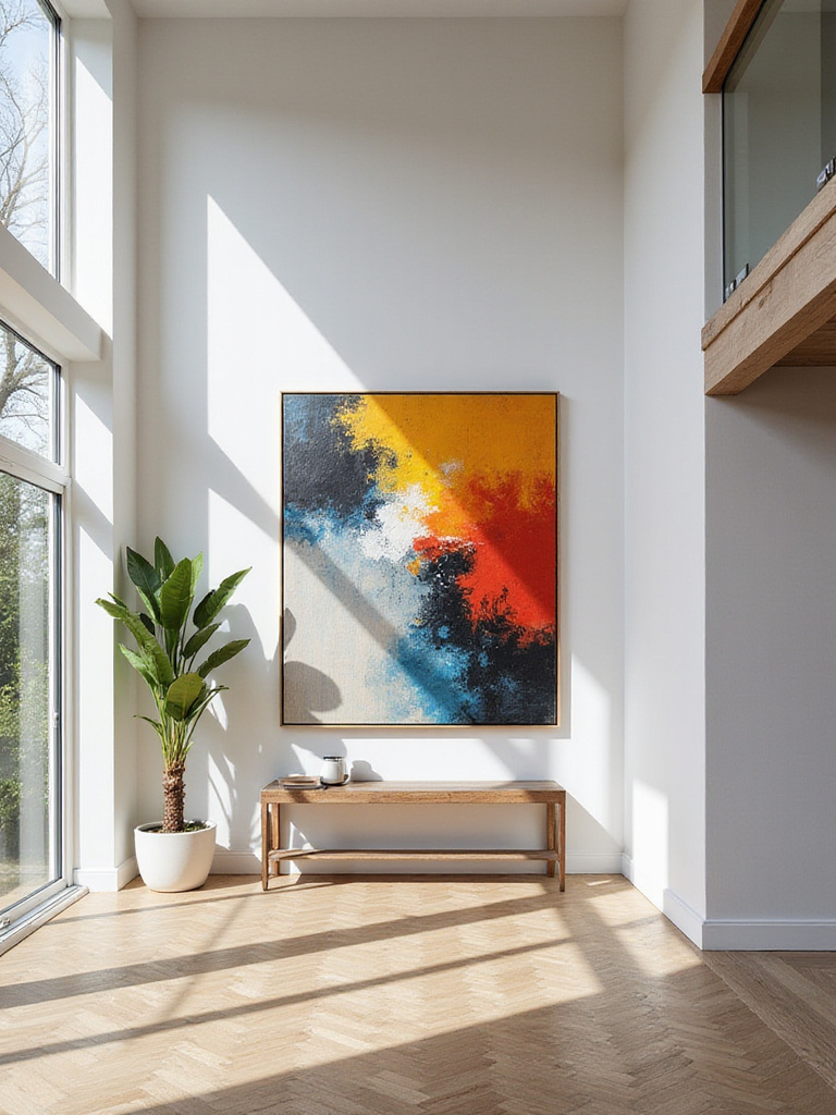 Modern living room interior with abstract painting as focal point