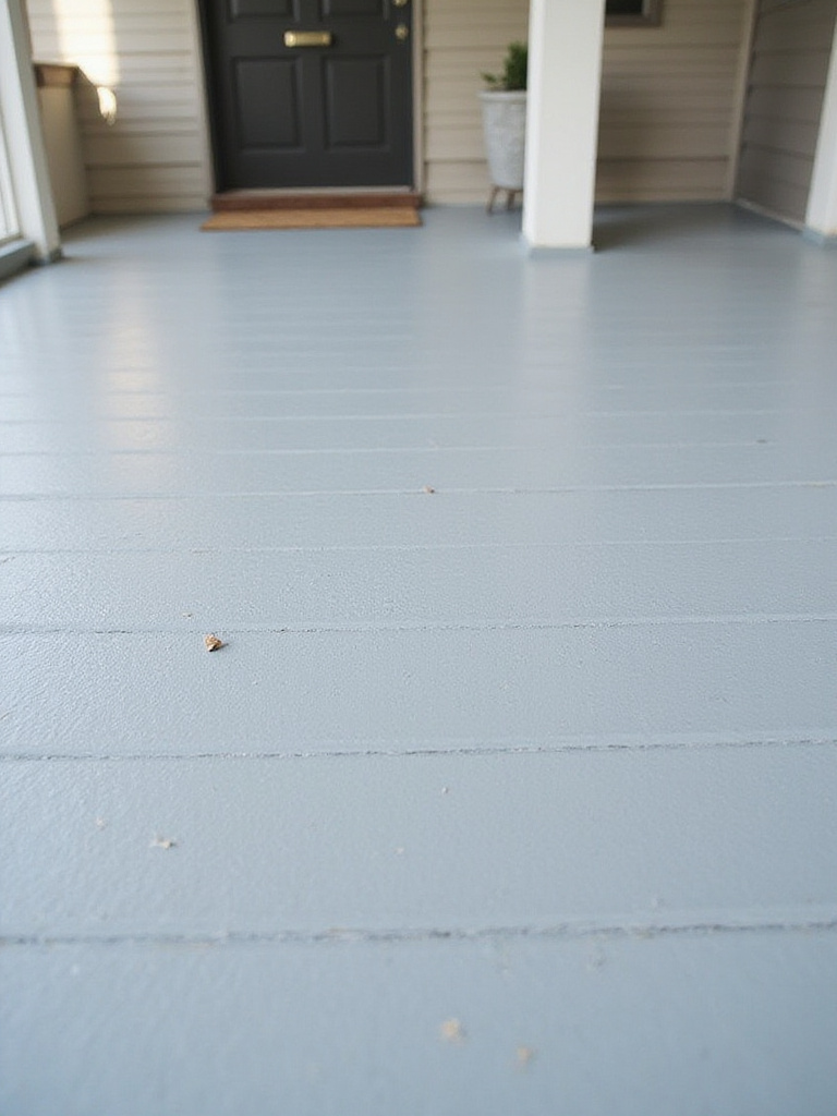 Durable gray painted porch floor with welcome mat showing resistance to wear and tear.