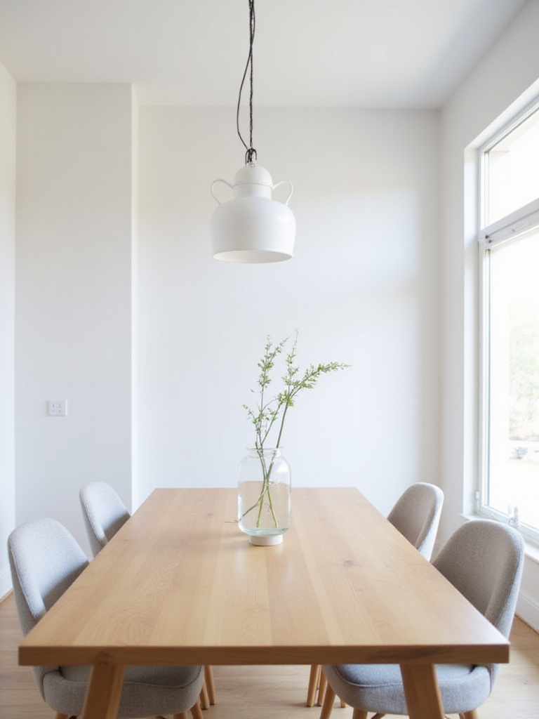 Minimalist dining room with clean lines and uncluttered surfaces