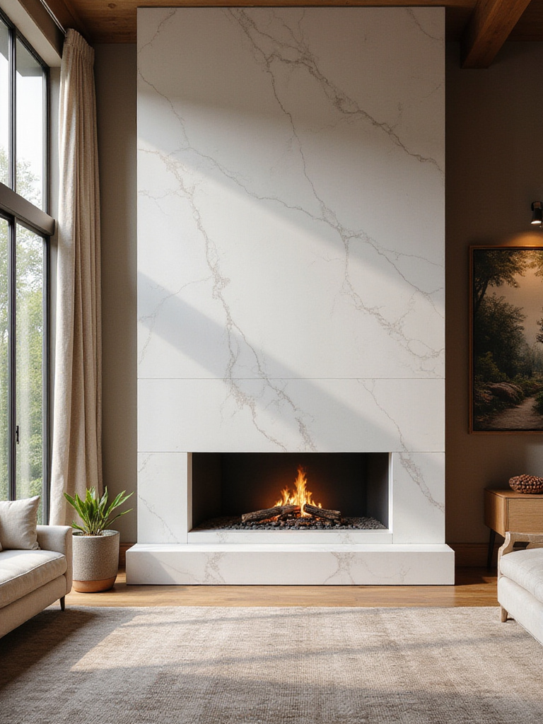 Luxury living room with a striking marble fireplace as a focal point