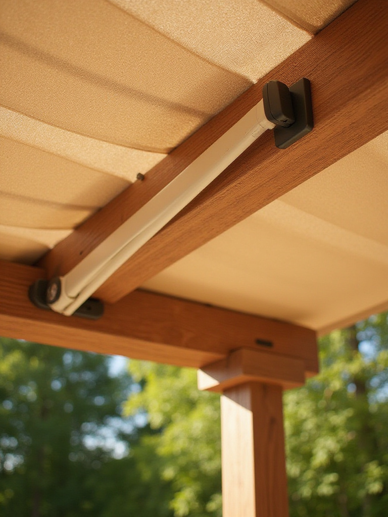 Close-up of a pergola retractable awning