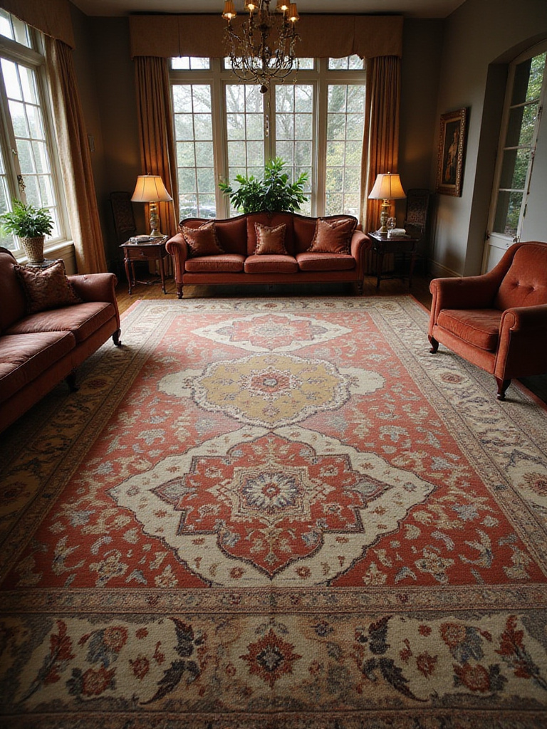 Luxury living room with plush wool and silk rug