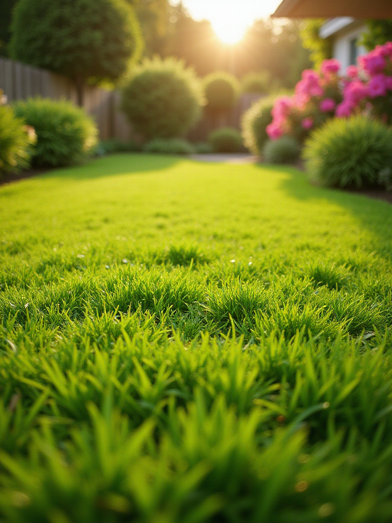 Lush green lawn, perfectly maintained and healthy