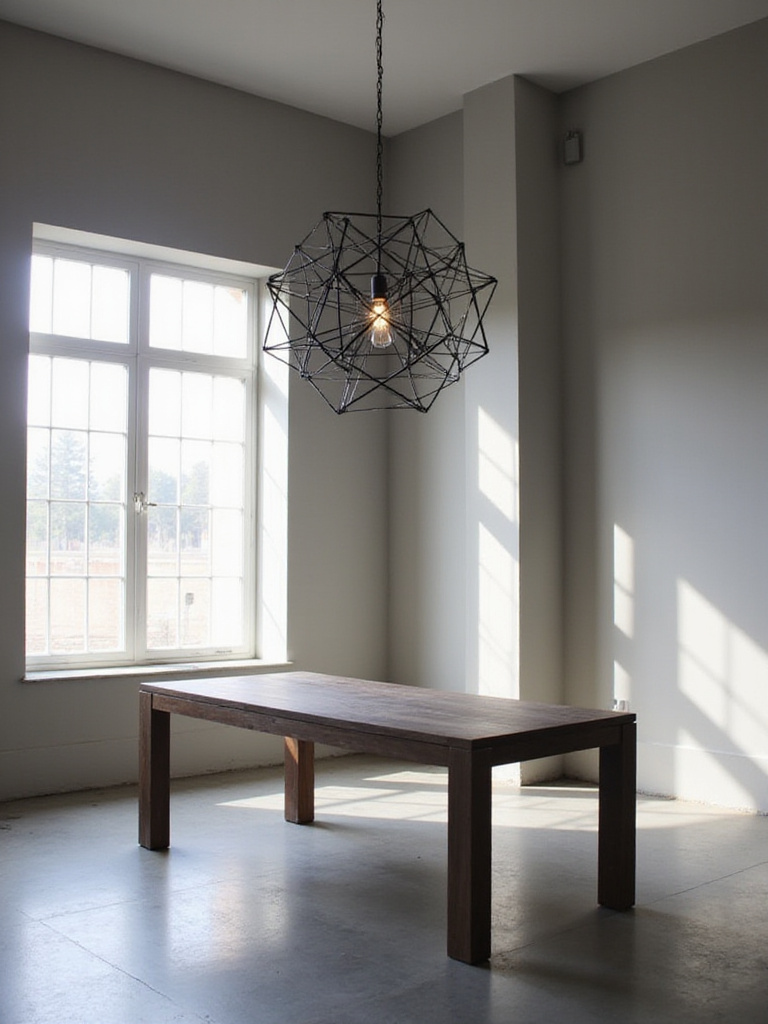 Modern dining room with geometric pendant light
