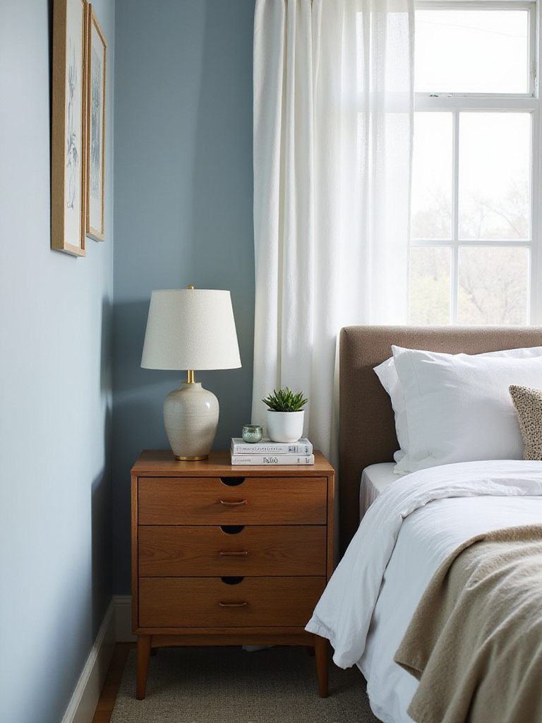 Stylish and functional nightstand with lamp, books, and succulent.