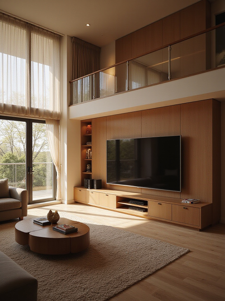 Luxury living room with seamlessly integrated smart home technology.