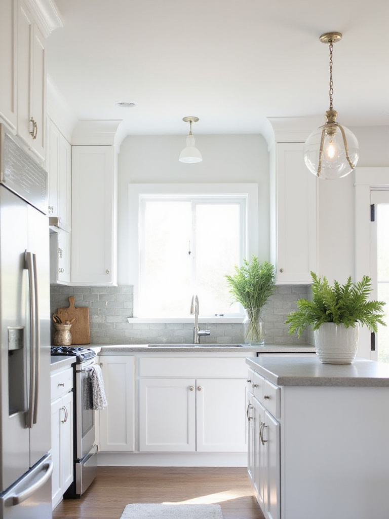 Modern kitchen with newly installed white shaker cabinet doors.