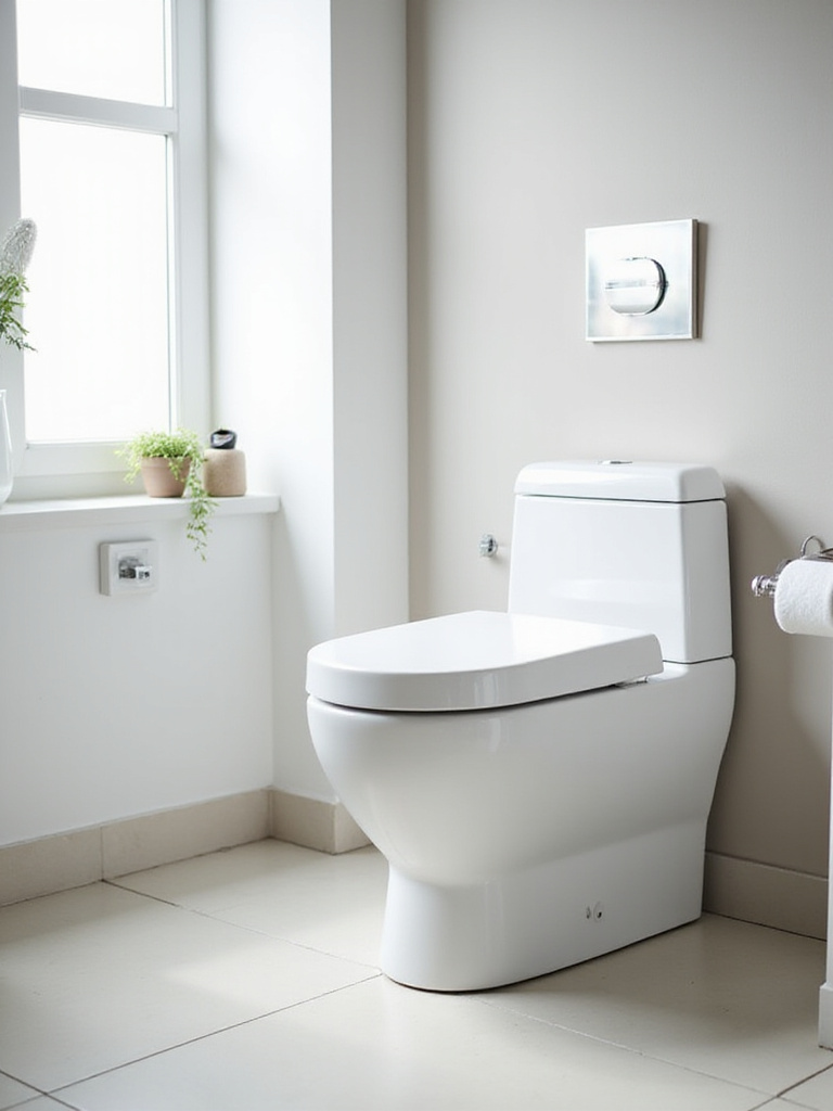 Contemporary bathroom featuring a modern smart toilet with integrated bidet.