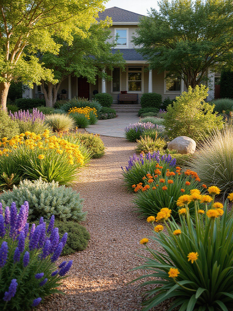 Beautiful xeriscape garden featuring drought-tolerant plants and water-wise landscaping.