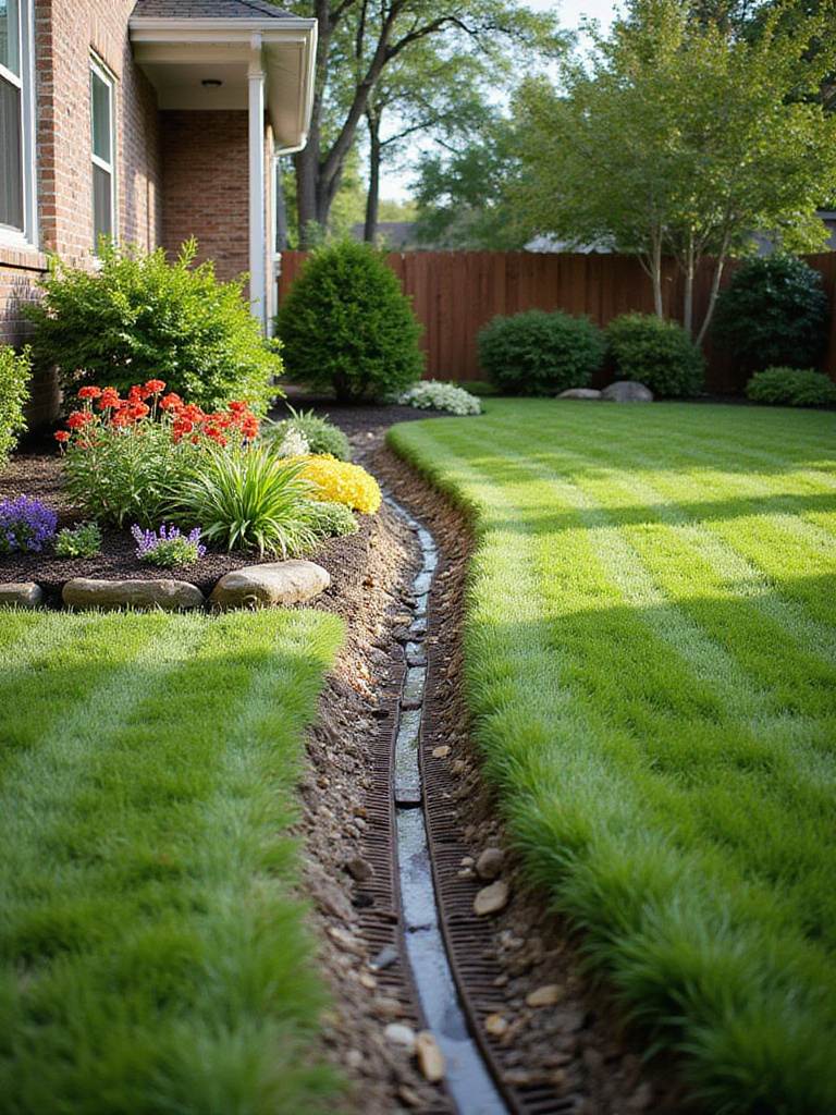 Beautifully landscaped backyard with effective drainage solutions