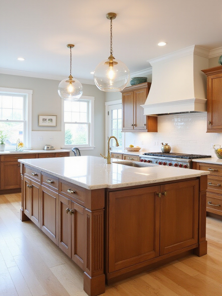 Kitchen island painted in a cozy brown shade, creating a warm and inviting space.