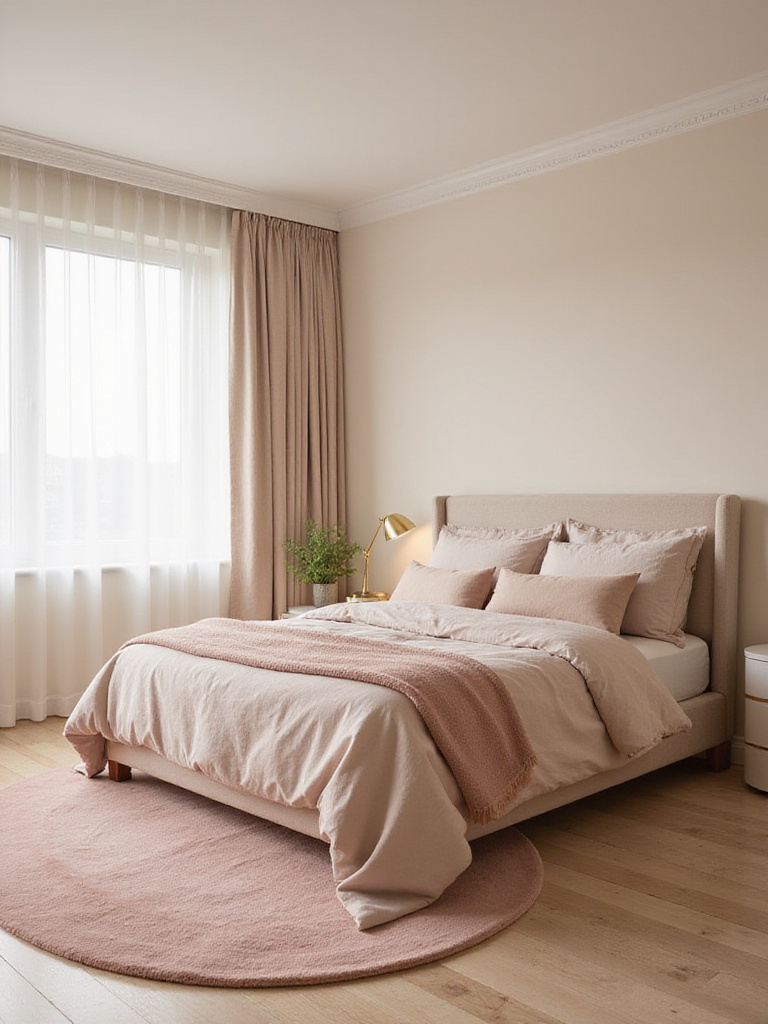 Beige bedroom with blush pink accents for a calming retreat