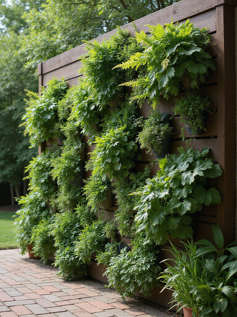 Lush vertical garden wall featuring a variety of plants