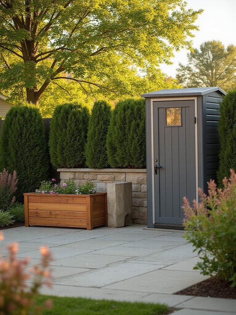 Organized outdoor storage solutions in a tidy backyard setting.