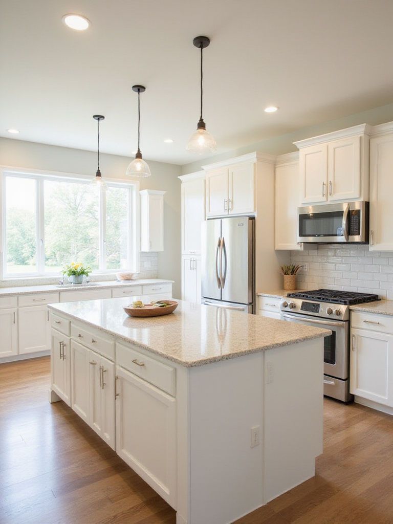 Kitchen island matching existing off-white cabinets for a cohesive look