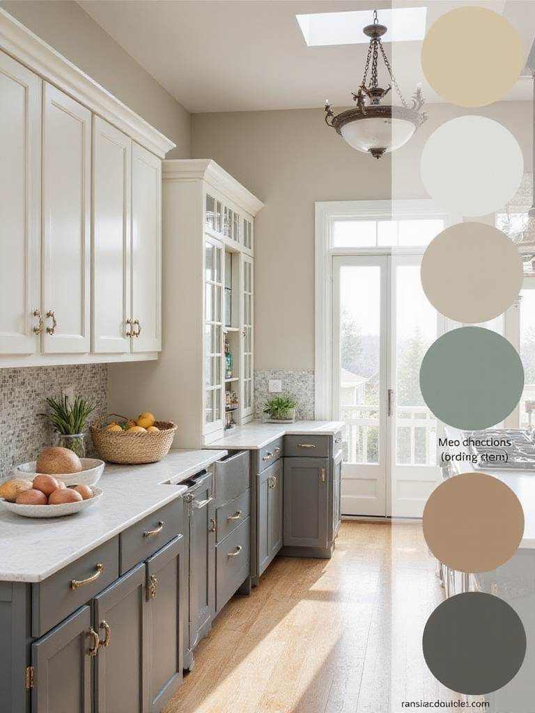 Kitchen color palette demonstration showing neutral foundations with accent colors in kitchen interior design