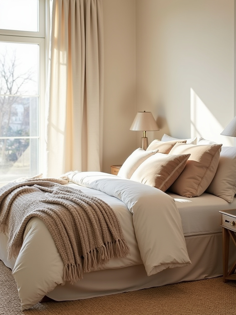 Beige bedroom with layered textures and tones for a calming retreat