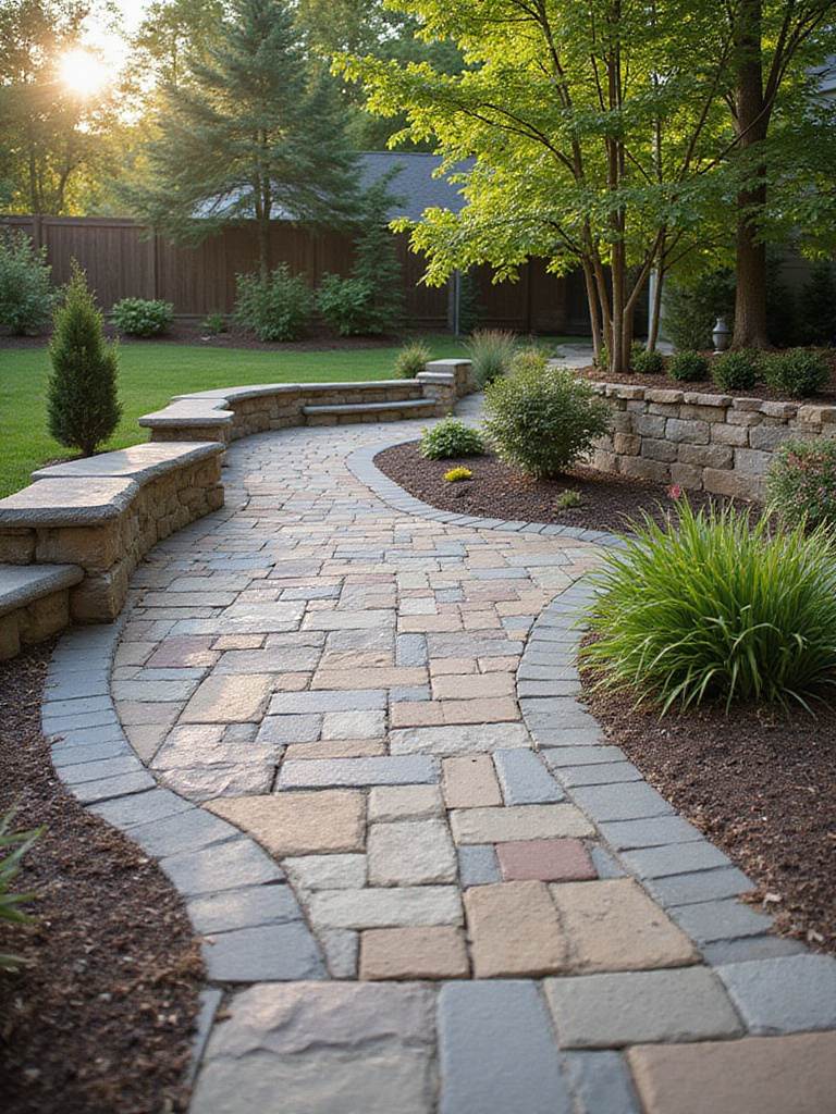 Beautifully designed backyard showcasing durable hardscaping materials such as concrete pavers and natural stone.