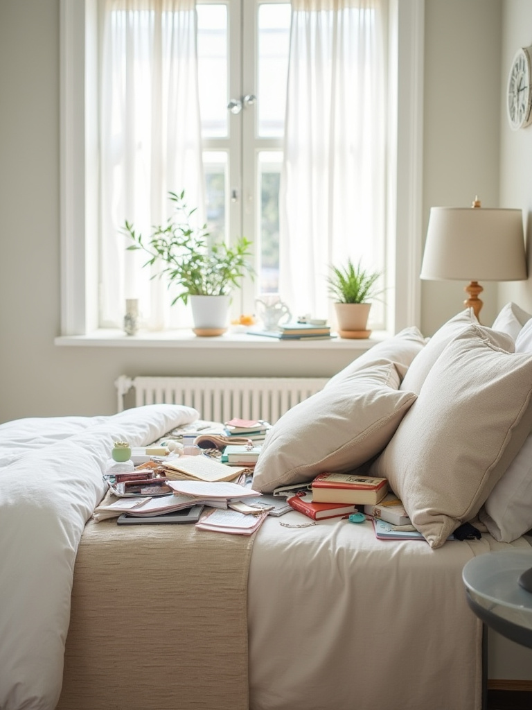 Before and after: Decluttered minimalist bedroom nightstand