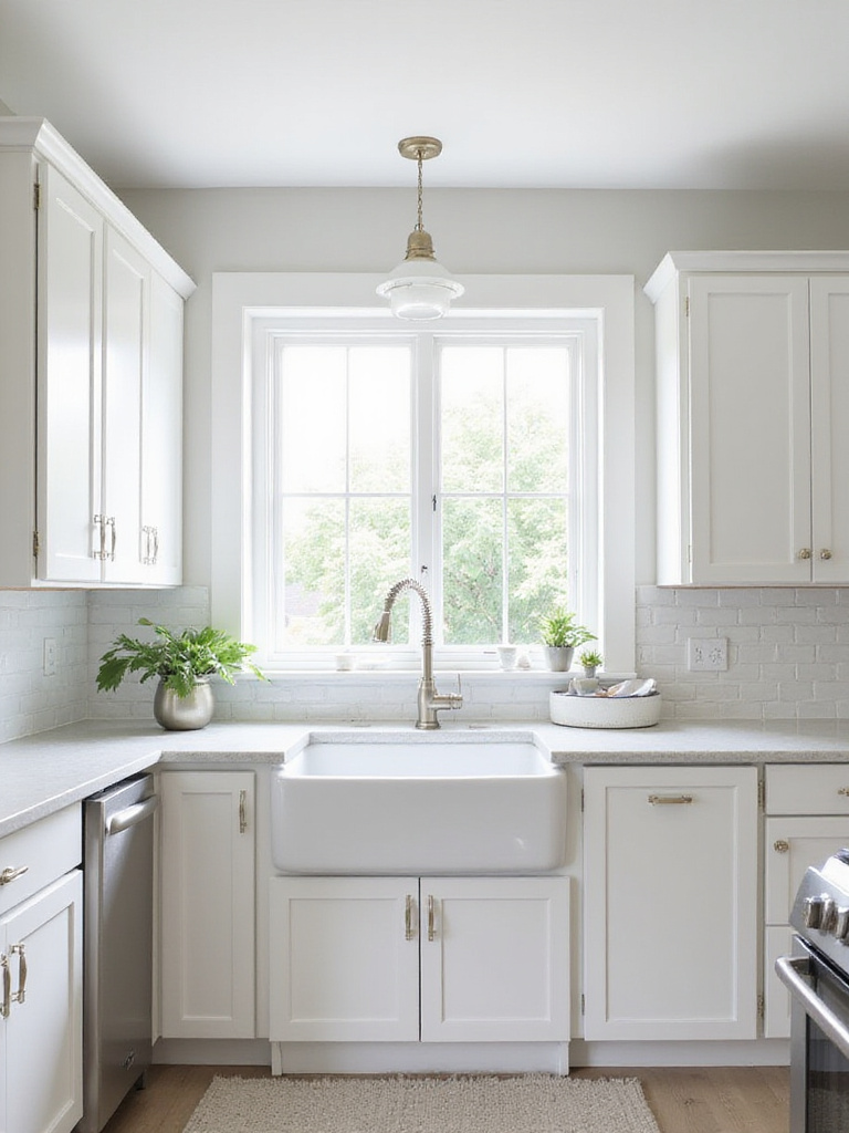 A bright, clean kitchen featuring timeless white shaker cabinets, light countertops, and stainless steel appliances, showcasing a classic and popular kitchen design.