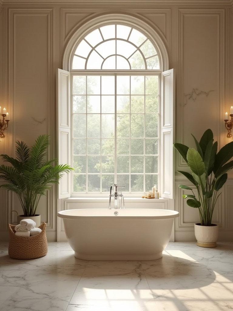 Luxurious bathroom with a freestanding tub as the focal point, showcasing elegant decor.