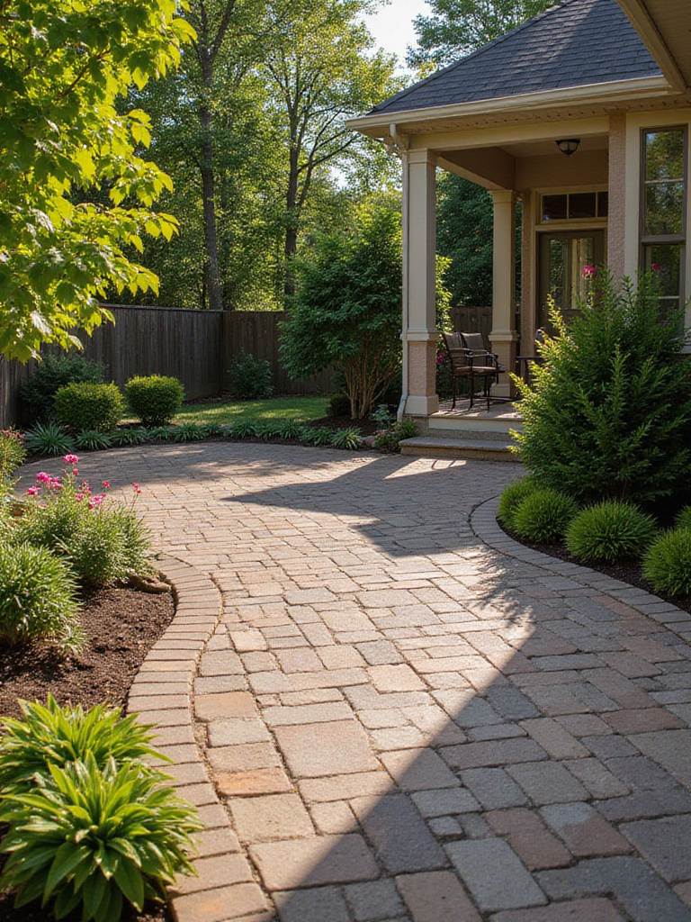 Ground-level paver patio porch with seamless backyard connection.