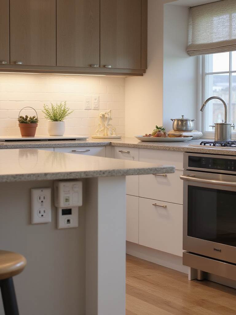 Modern kitchen with strategically placed electrical outlets and USB ports