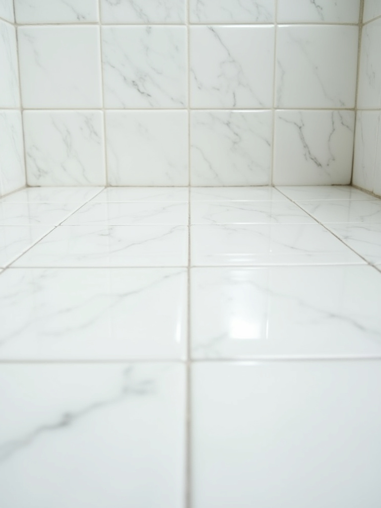 Restored bathroom tiles with shiny grout and clean surface