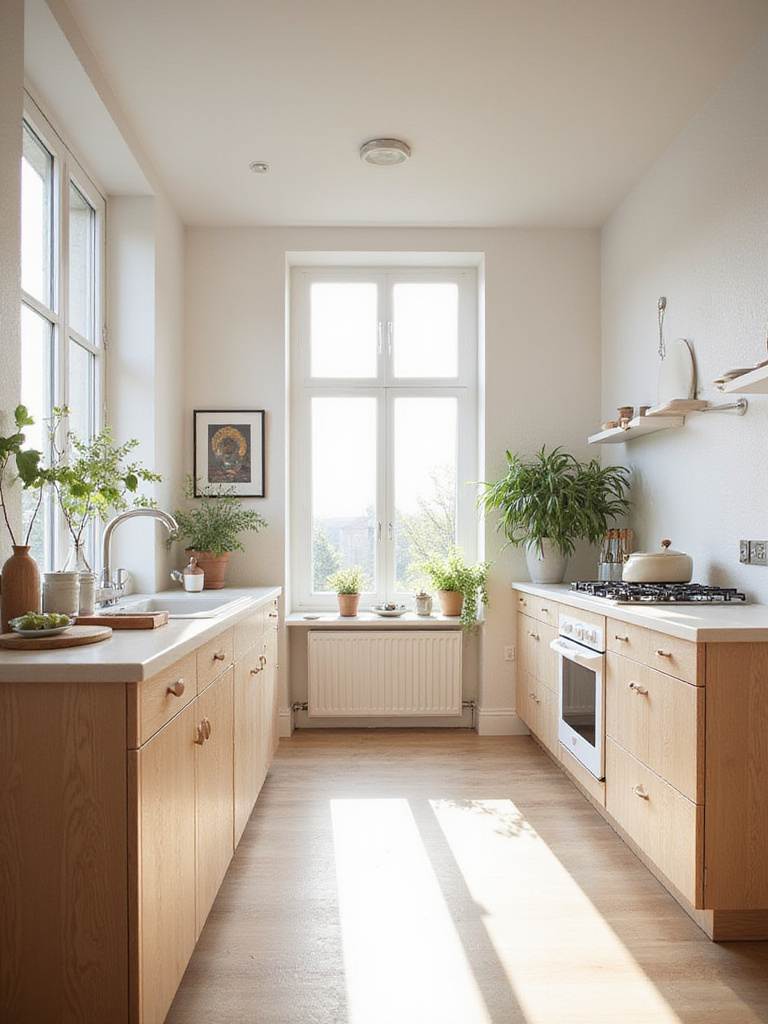 Scandinavian kitchen with unobstructed window views and natural light
