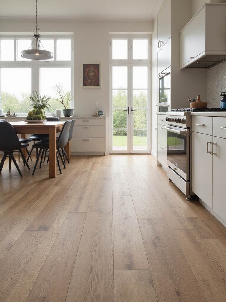 Modern kitchen with resilient vinyl flooring showcasing durability and style