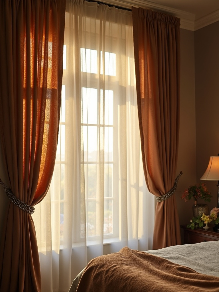Elegant bedroom showcasing window treatments for privacy and ambiance.