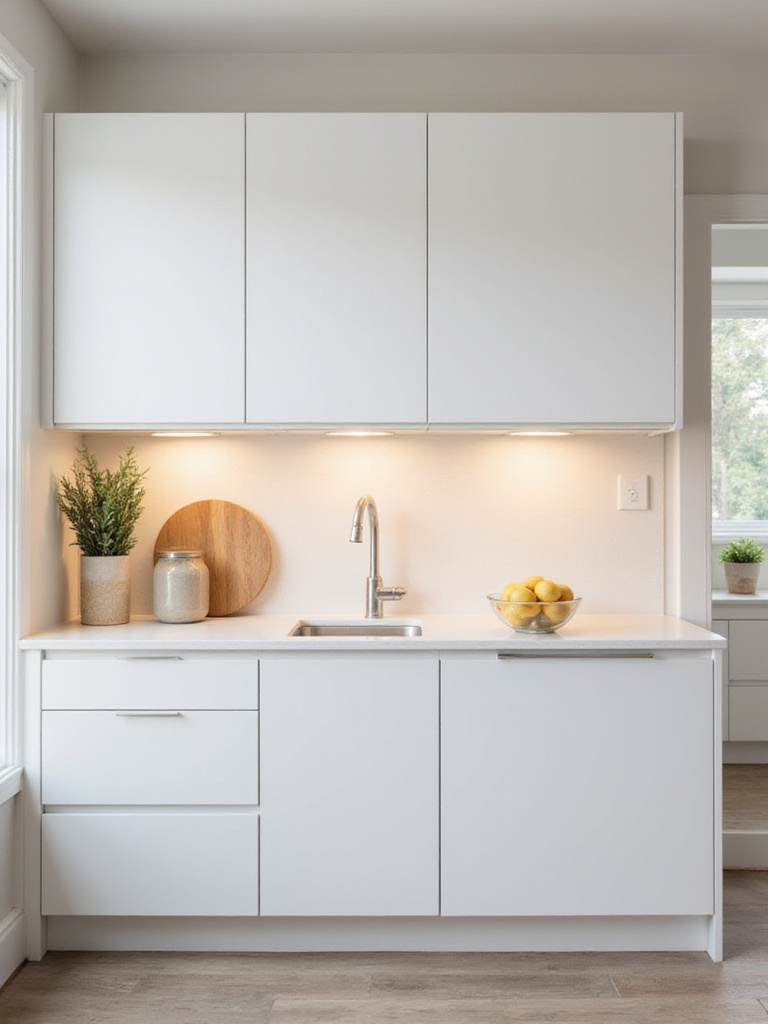 Modern kitchen with wall cabinets elevated to the ceiling maximizing vertical storage space