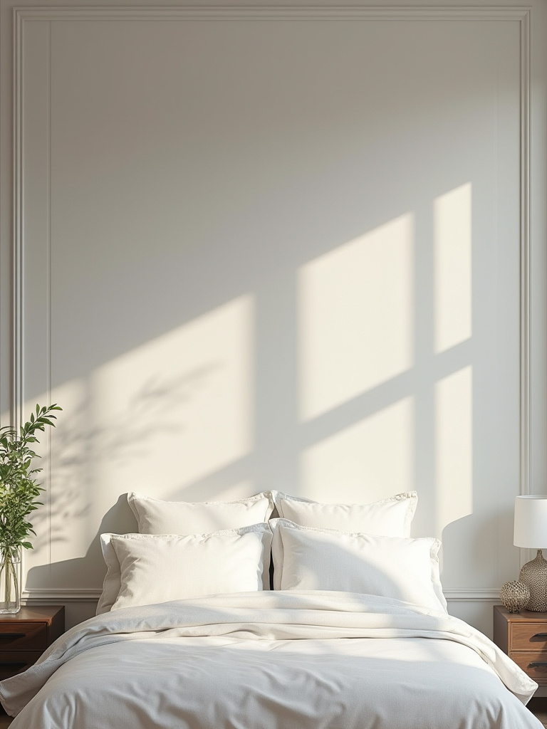 Elegant bedroom wall with subtle tone-on-tone paint pattern