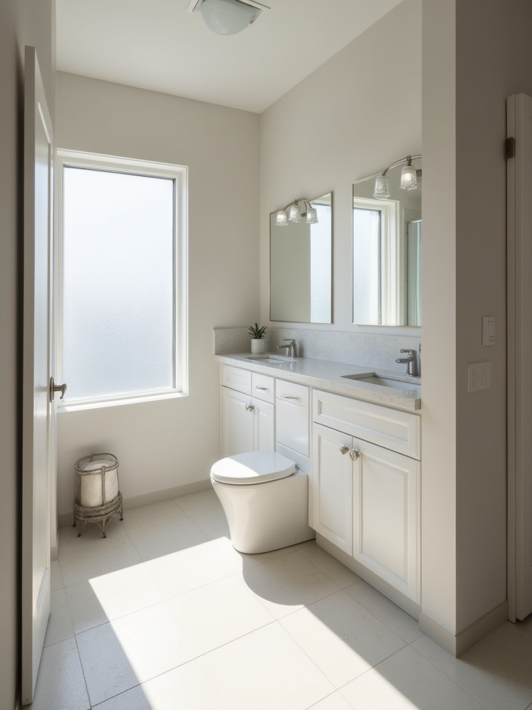 Modern bathroom with clear traffic flow and strategically placed shallow cabinets ensuring safe and convenient movement.