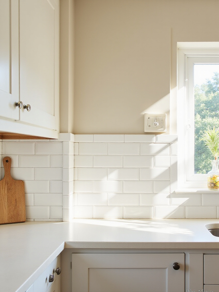 Seamless integration of wall paint and backsplash in a modern kitchen