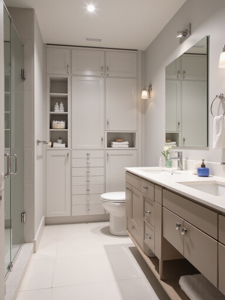 Modern bathroom interior emphasizing function-first design with smart storage and optimized layout
