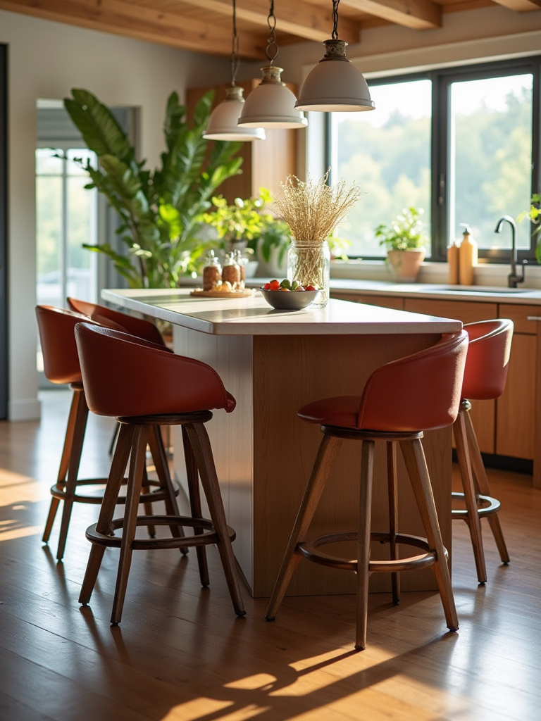 Modern kitchen island with comfortable and stylish bar stools designed for gathering