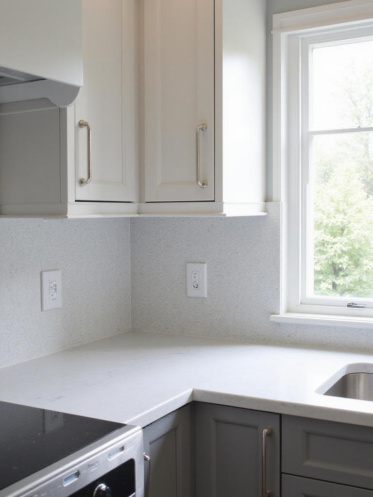 Comparison of full-height and standard 4-inch kitchen backsplash placements in a modern kitchen