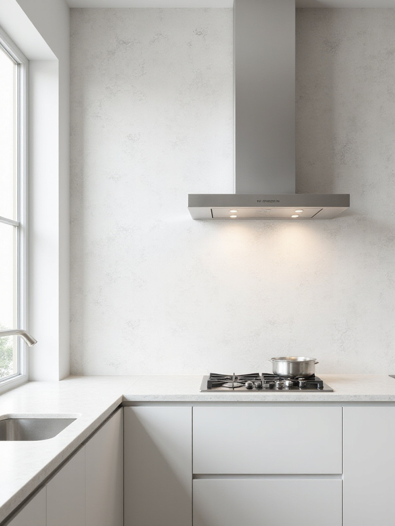 Vertical shot of a modern kitchen wall with peel-and-stick wallpaper, clean and stylish