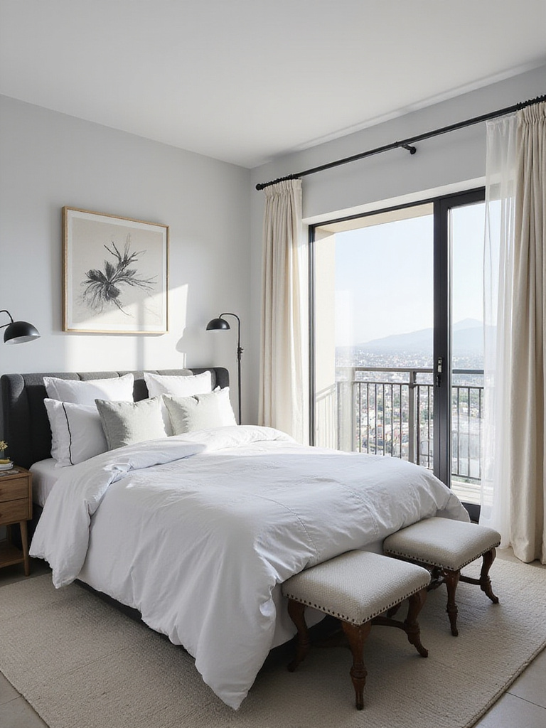 Organized budgeting workspace for bedroom makeover with laptop, calculator, and notes