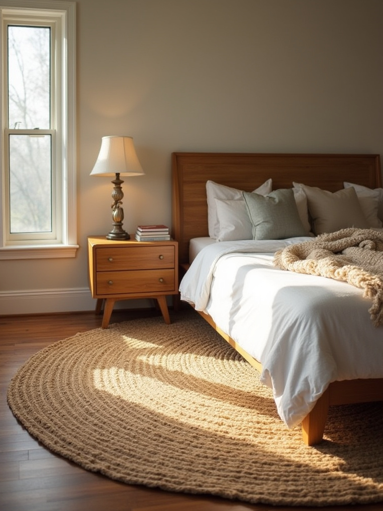 Cozy bedroom corner with affordable area rug defining sleeping zone and adding warmth
